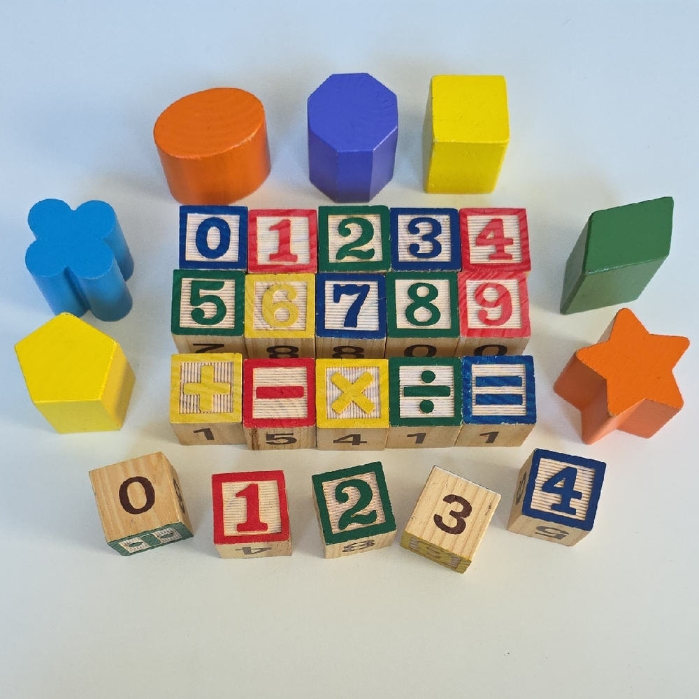 Wooden Number and Shape Blocks Set